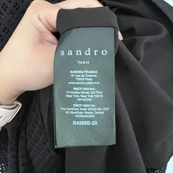 Sandro Black Rich Mesh Cutout Midi Dress 3 / L - Picture 7 of 10